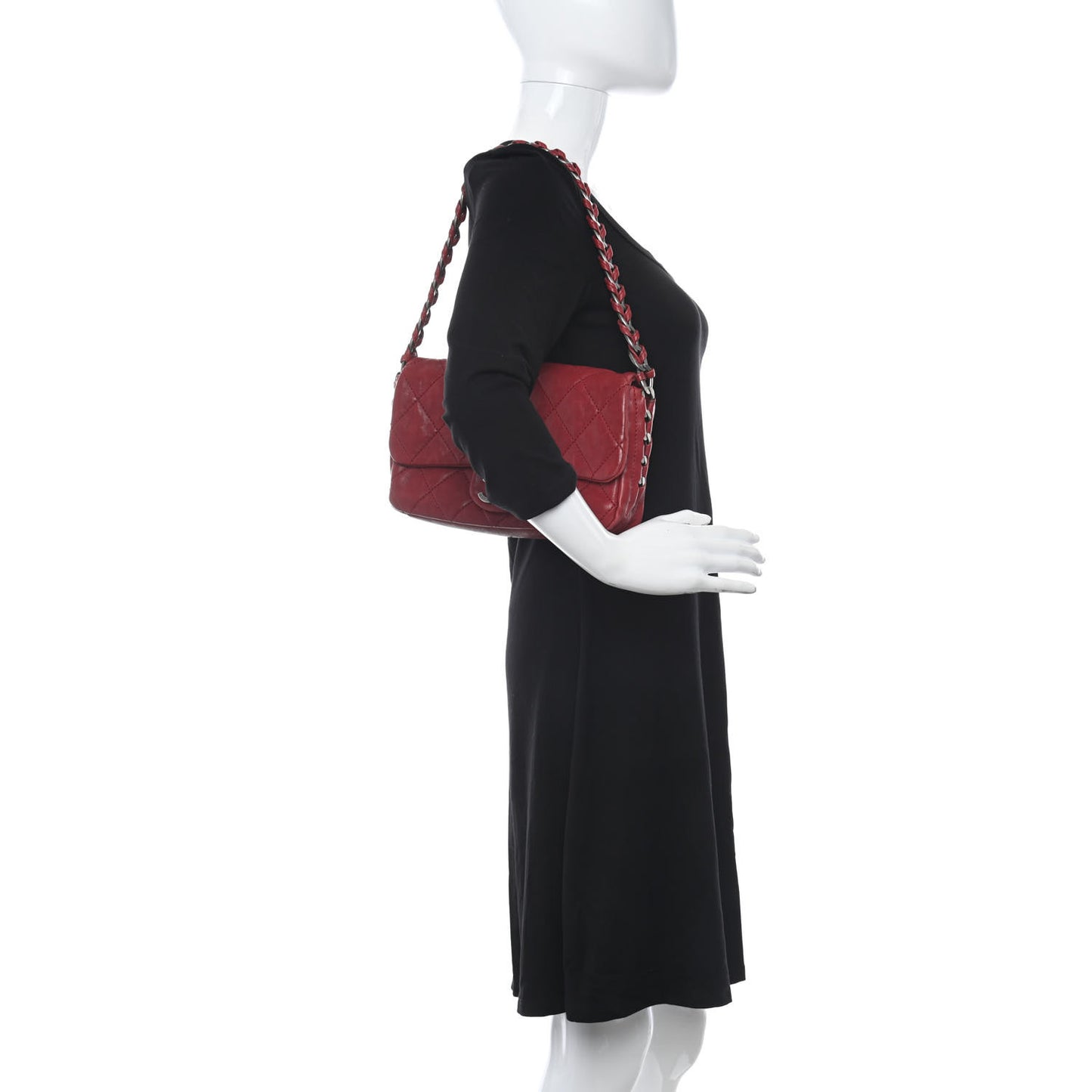 Calfskin Quilted Medium Modern Chain Flap Red