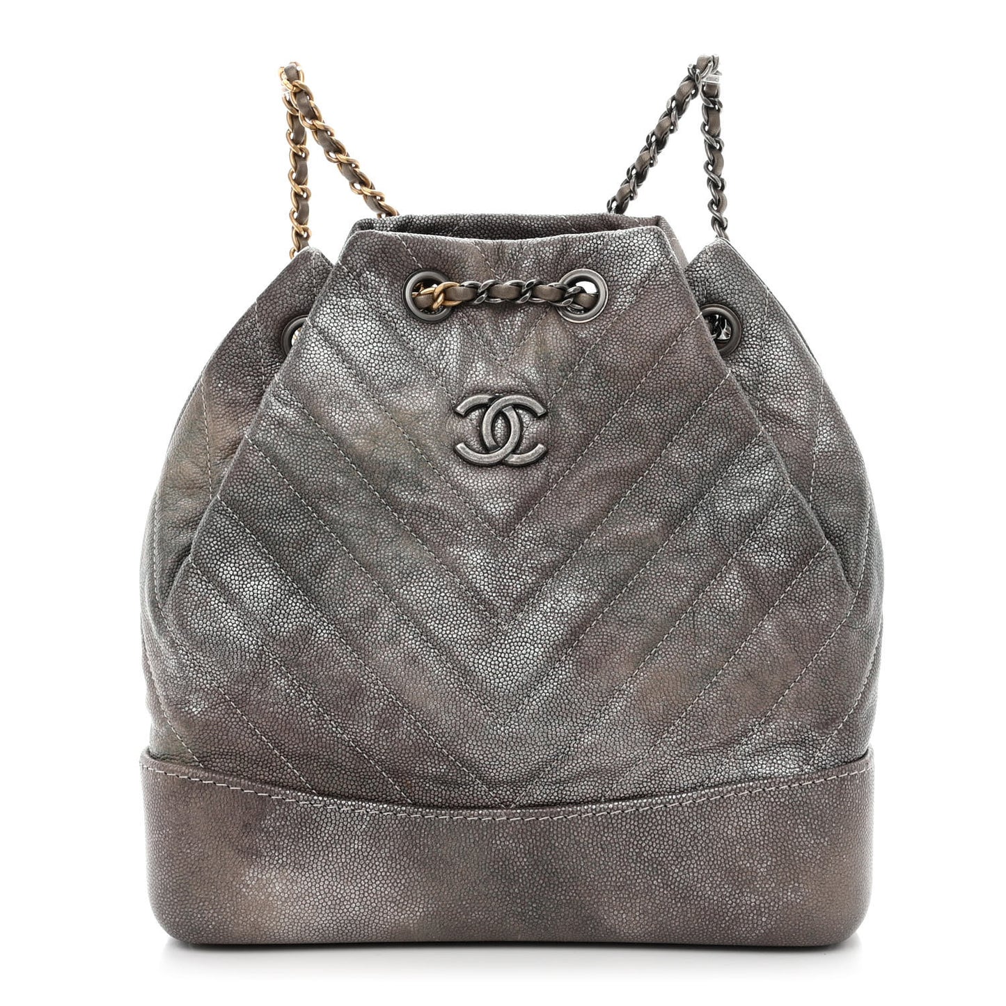 Metallic Grained Goatskin Chevron Quilted Gabrielle Backpack Silver