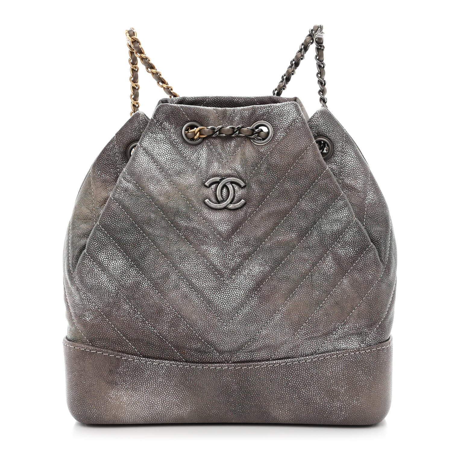 Chanel Metallic Grained Goatskin Chevron Quilted Gabrielle Backpack Silver 1 of 10