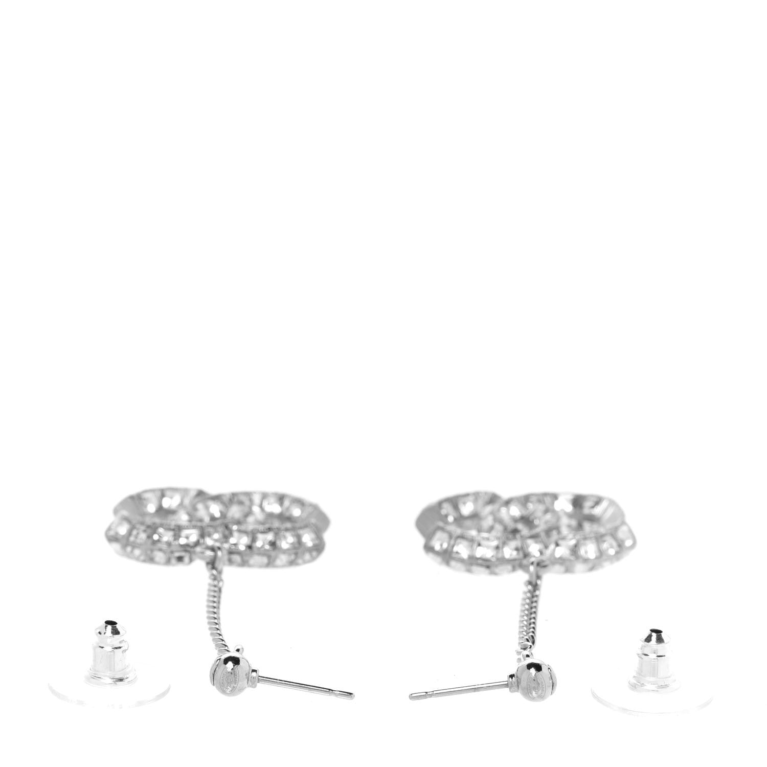 Chanel Baguette Crystal CC Drop Earrings Silver 3 of 5