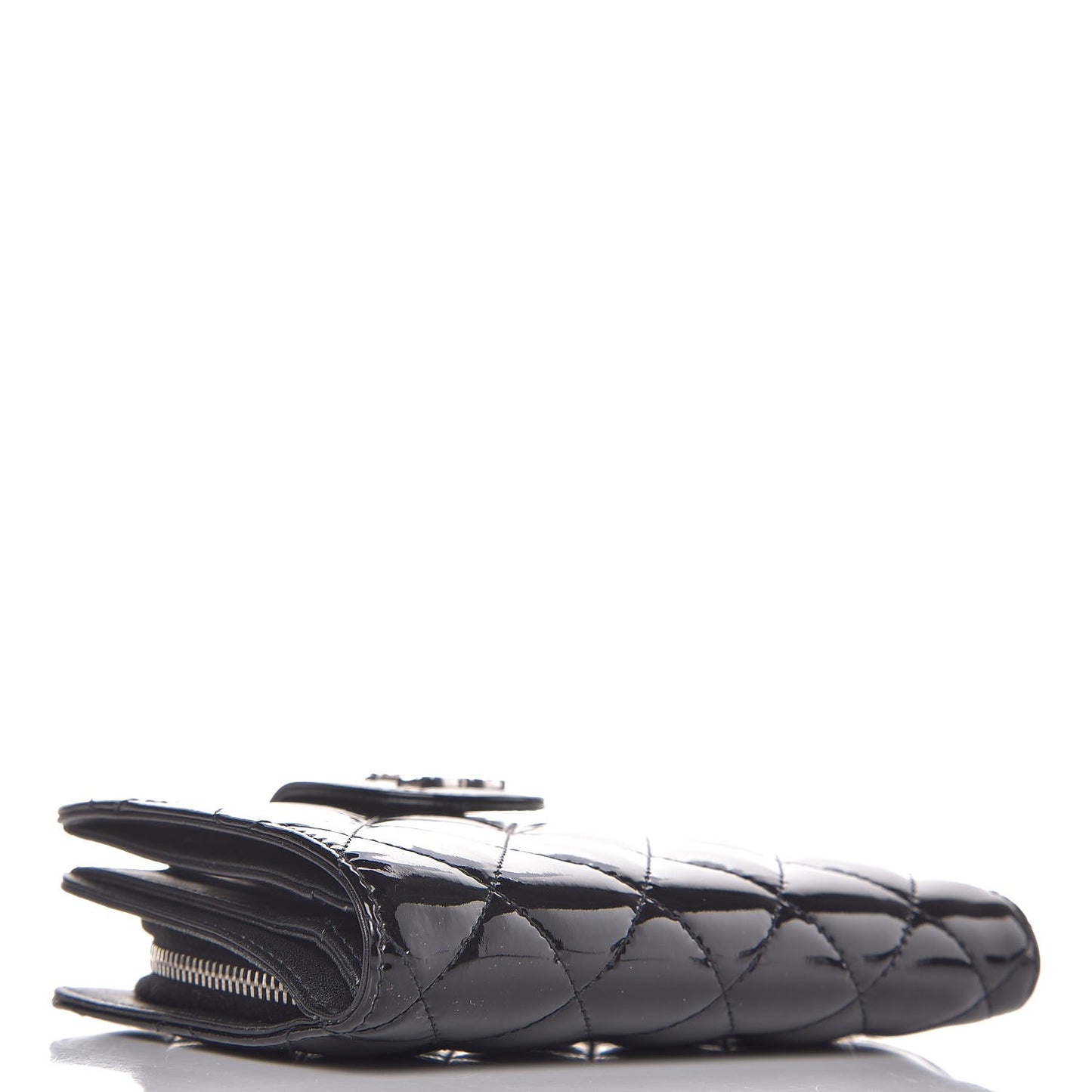 Patent Quilted Brilliant Zipped Pocket Wallet Black