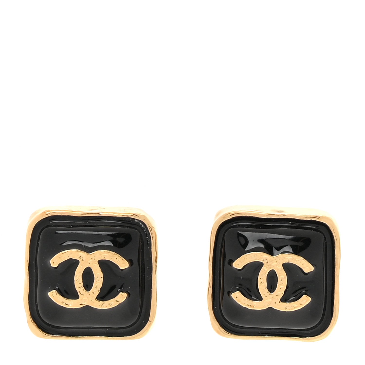 Chanel Resin CC Square Earrings Gold Black 1 of 5