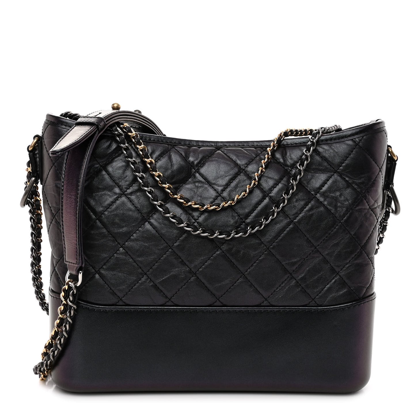 Iridescent Aged Calfskin Quilted Medium Gabrielle Hobo Black
