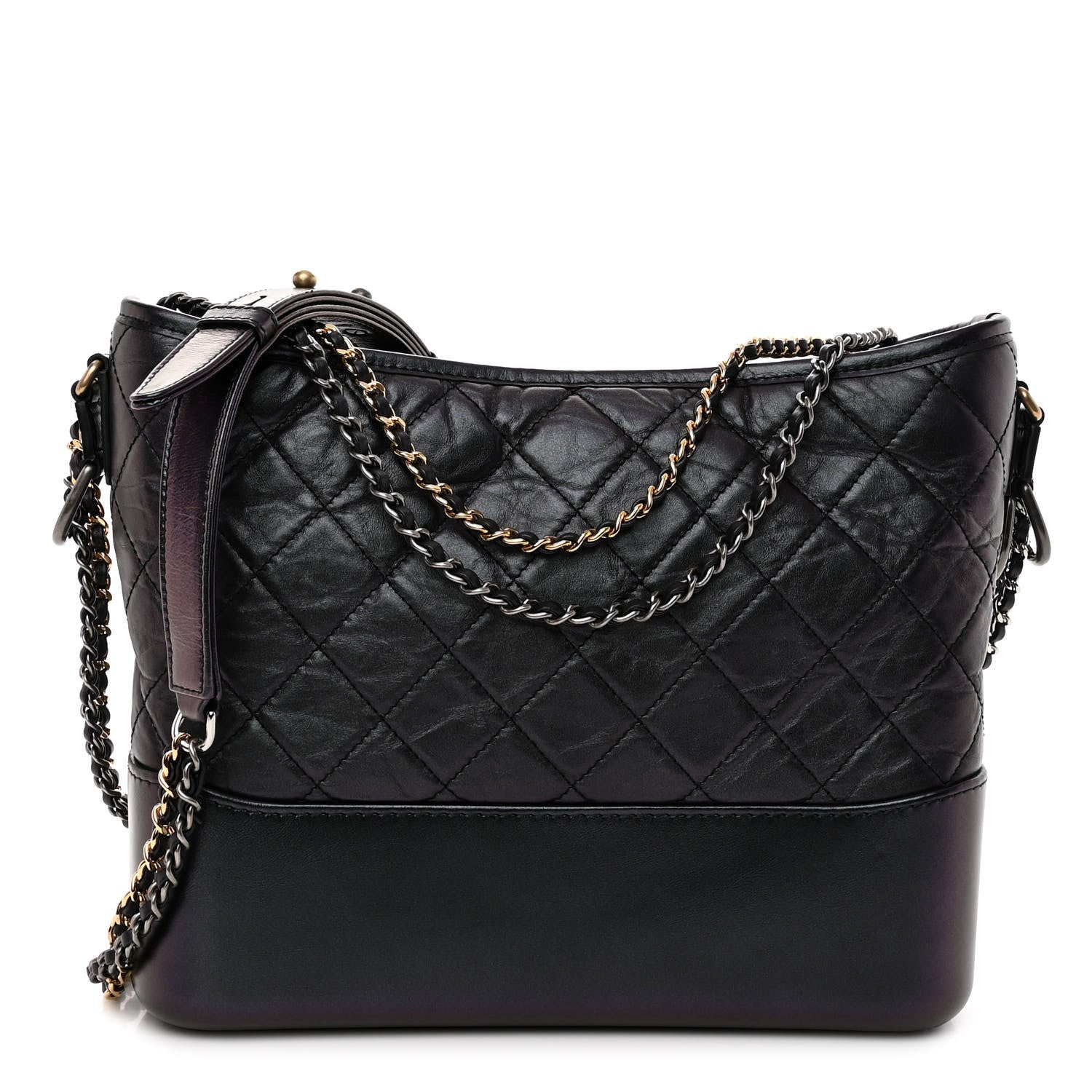 Chanel Iridescent Aged Calfskin Quilted Medium Gabrielle Hobo Black 1 of 11