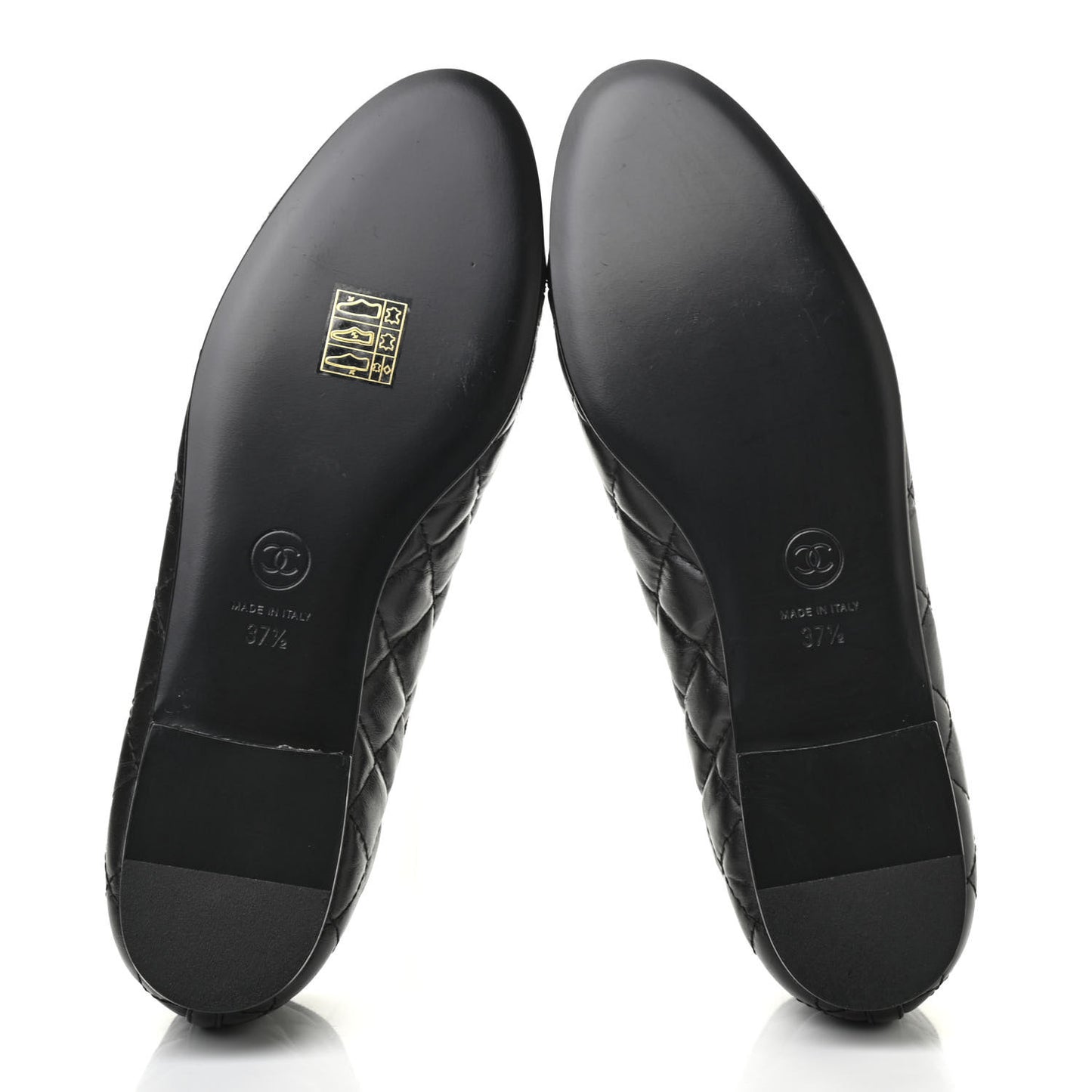 Aged Calfskin Quilted CC Cap Toe Ballerina Flats 37.5 Black