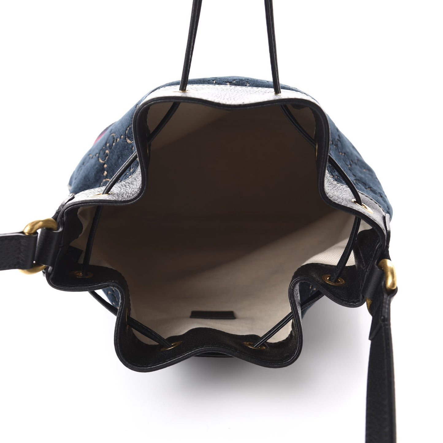 Velvet GG Monogram Web Bucket Bag Blue Beige