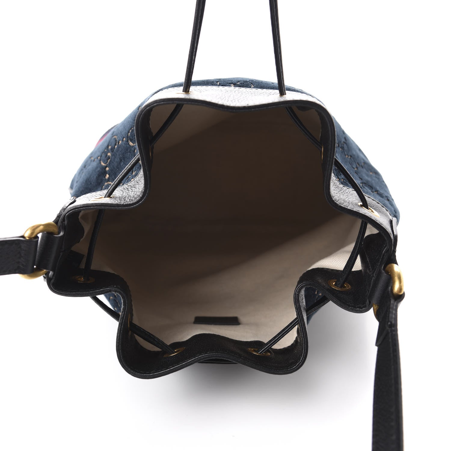 Gucci Velvet GG Monogram Web Bucket Bag Blue Beige 5 of 10