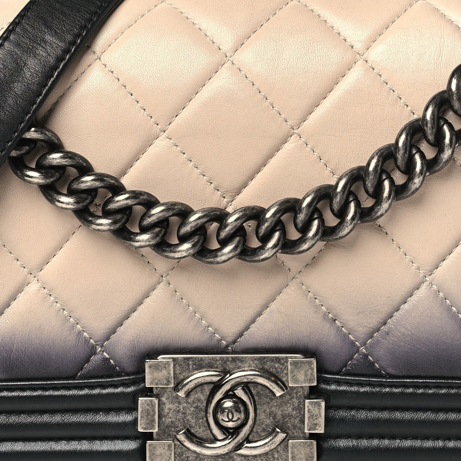 Chanel Calfskin Ombre Faded Quilted Medium Boy Flap Beige Black 8 of 10