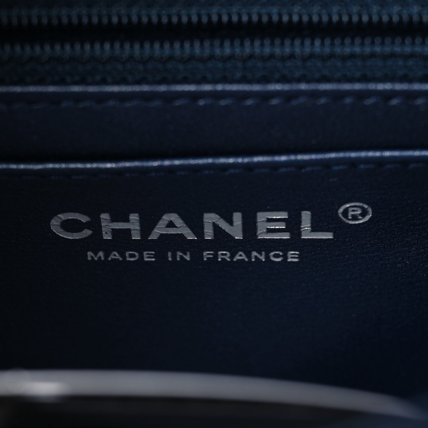 Iridescent Lambskin Quilted Mini Rectangular Flap Navy Blue