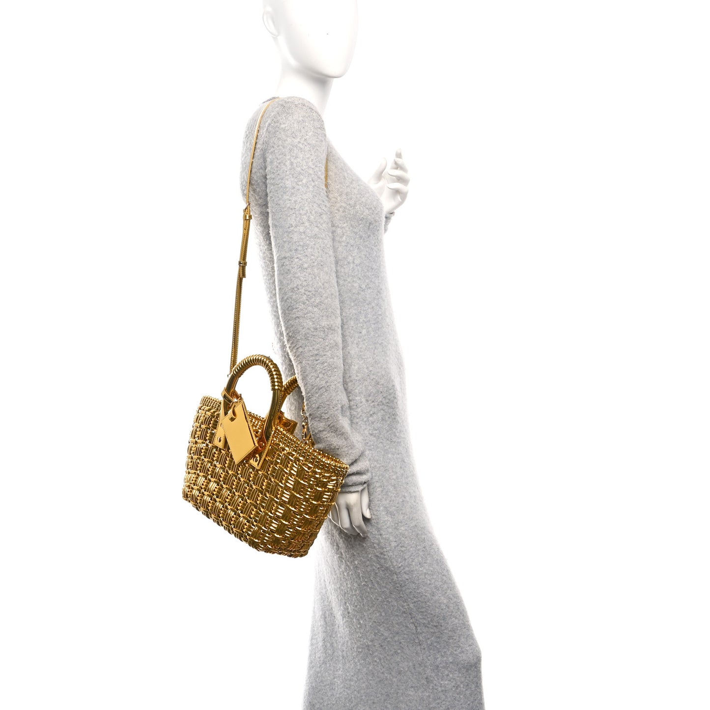 Metallic Patent Calfskin Braided XS Bistro Basket Gold