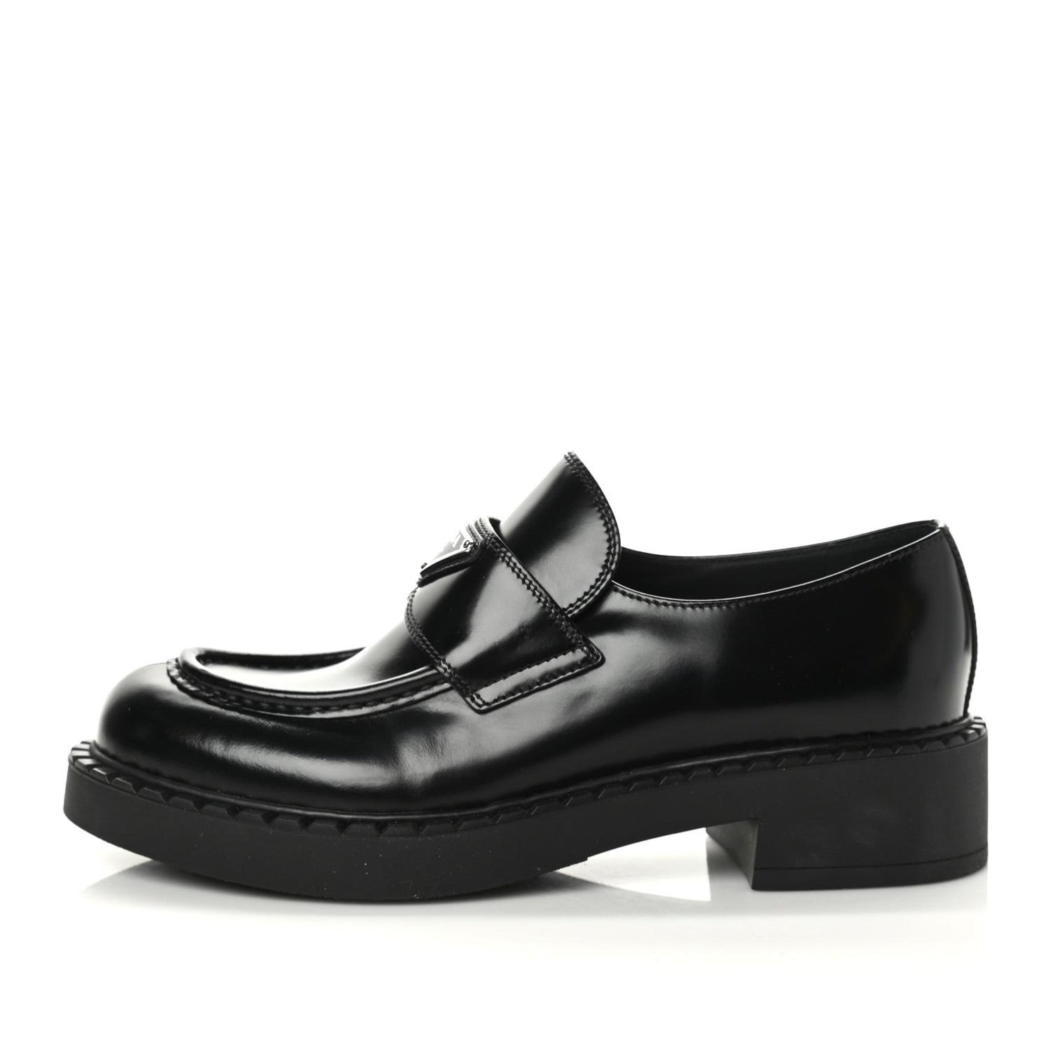 Prada Spazzolato Metal Triangle Logo 50mm Loafers 39.5 Black 1 of 8