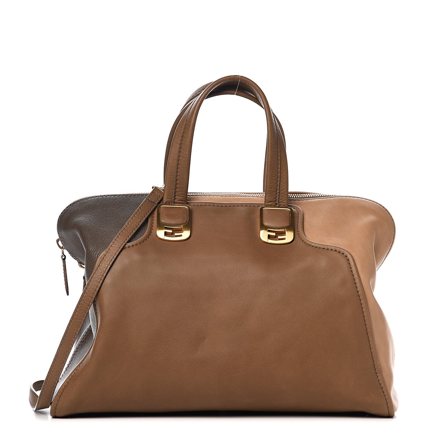 Capra Vitello Saddle Colorblock Large Chameleon Tote Grigio Pietra Fango