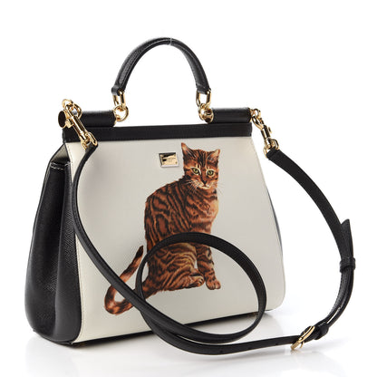 Dolce & Gabbana Dauphine Kitten Print Medium Miss Sicily Satchel White Black 3 of 11