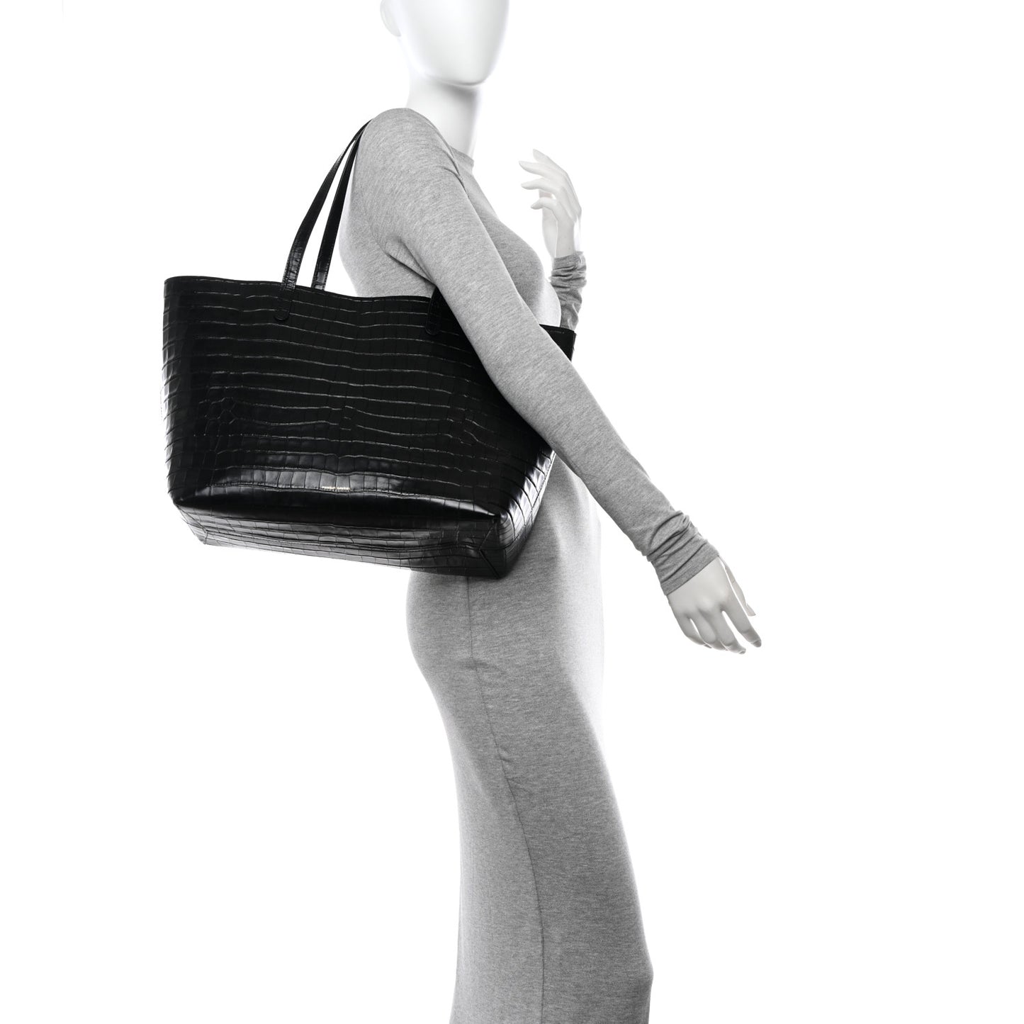 Calfskin Crocodile Embossed Large Shopping Tote Black