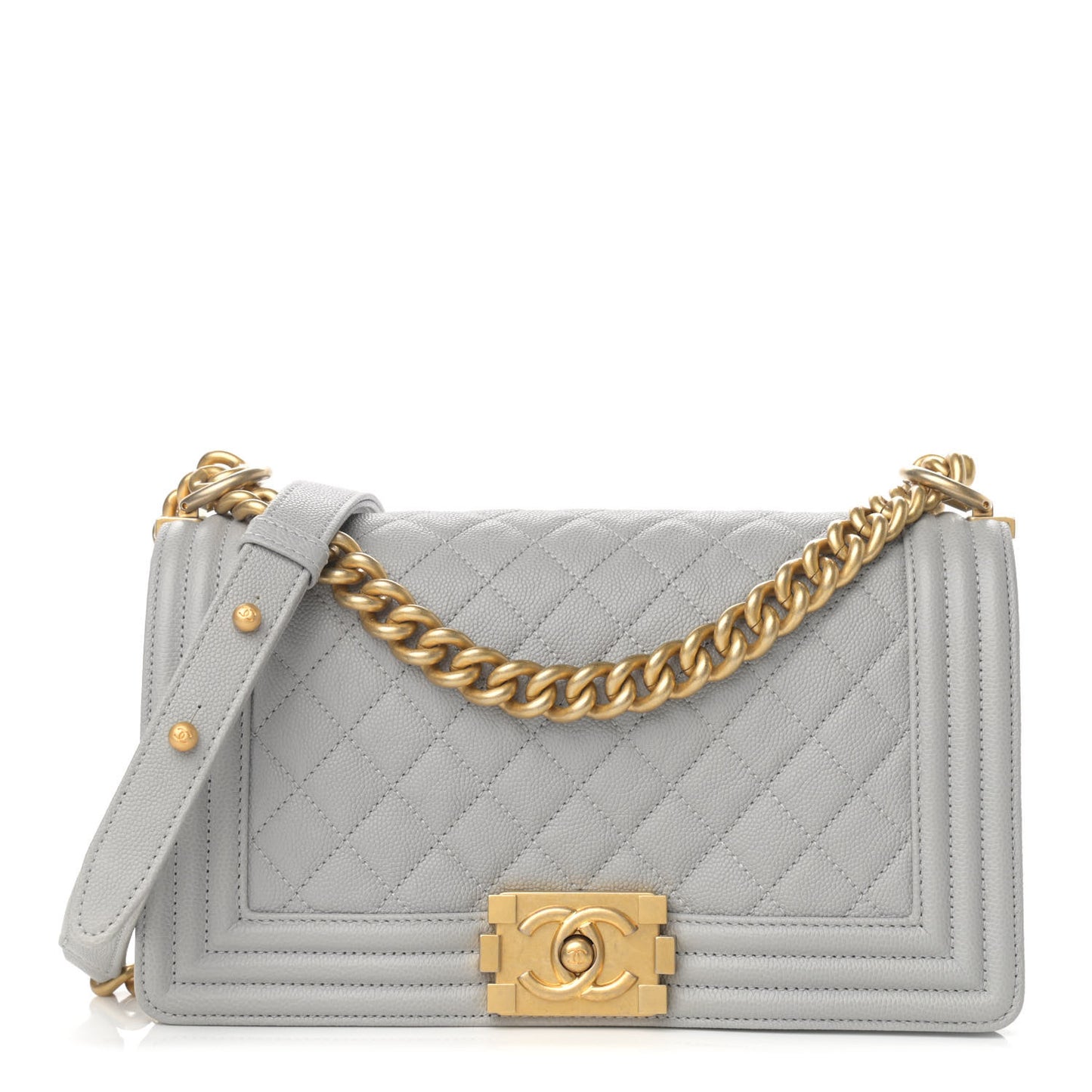 Caviar Quilted Medium Boy Flap Light Grey