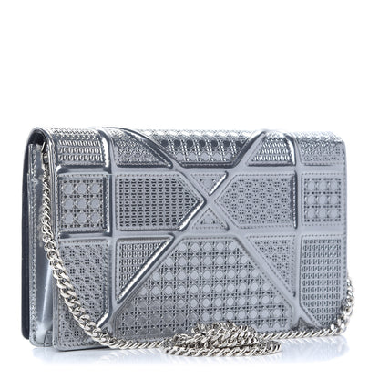 Christian Dior Metallic Patent Micro-Cannage Diorama Wallet on Chain Pouch Silver 3 of 8