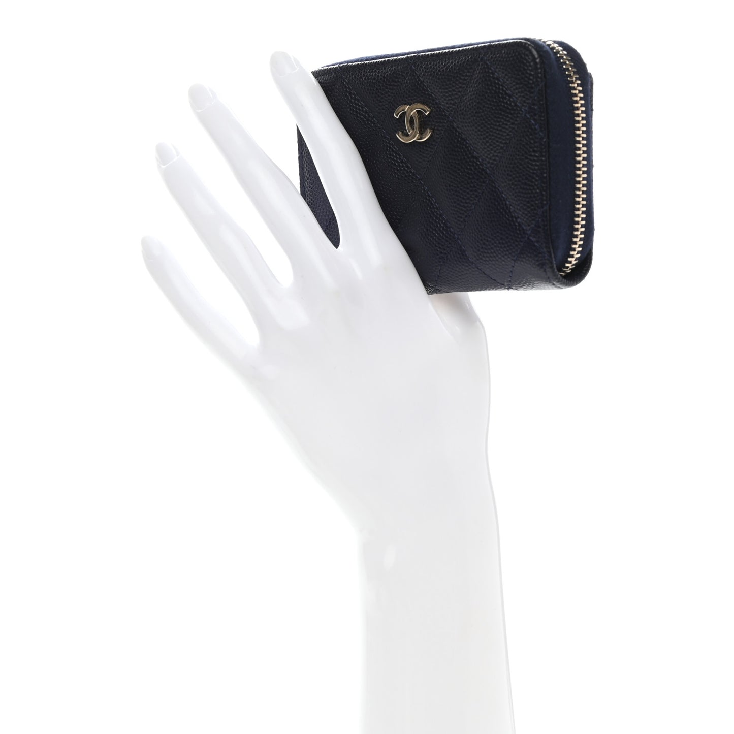Metallic Caviar Quilted Zip Coin Purse Dark Blue