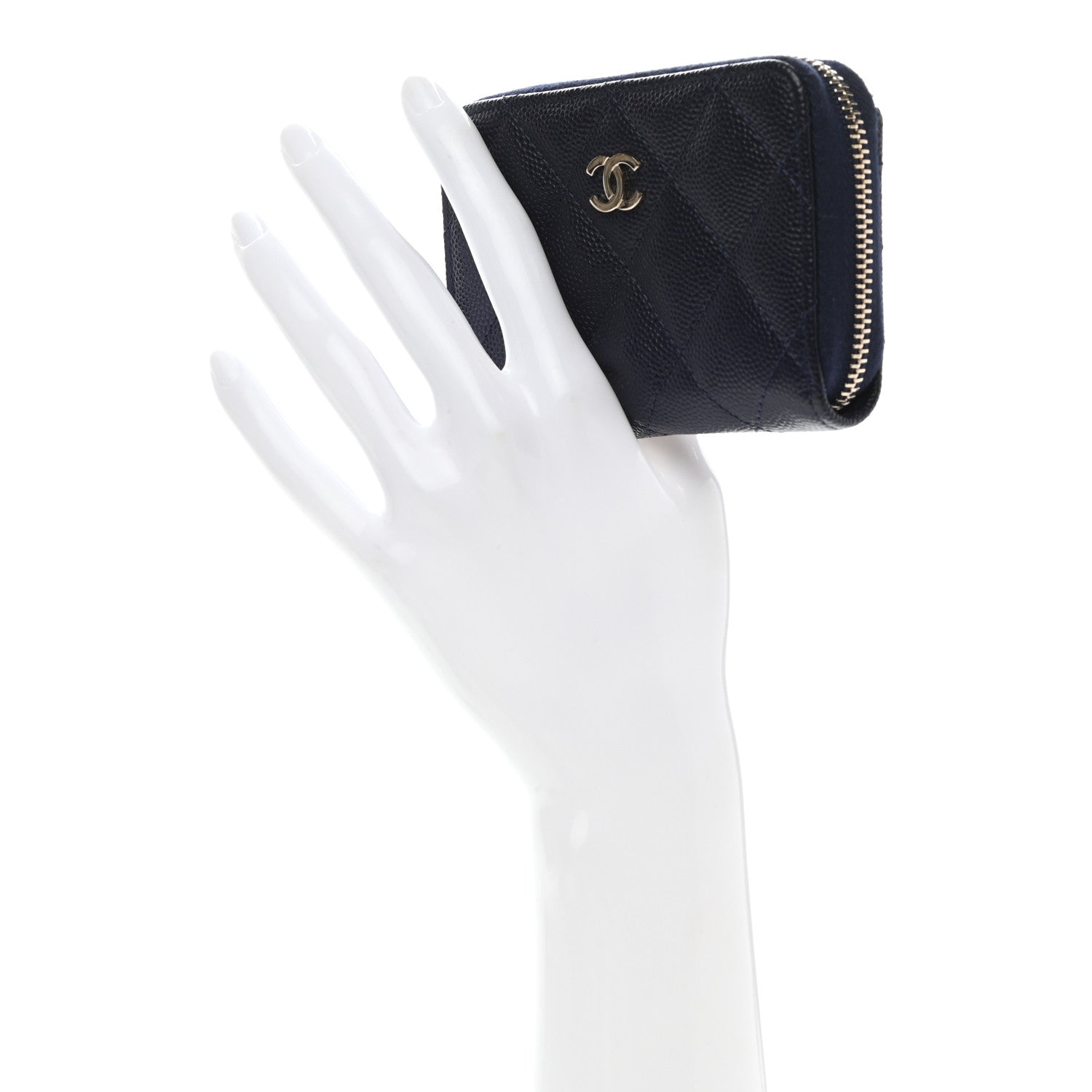 Chanel Metallic Caviar Quilted Zip Coin Purse Dark Blue 2 of 8