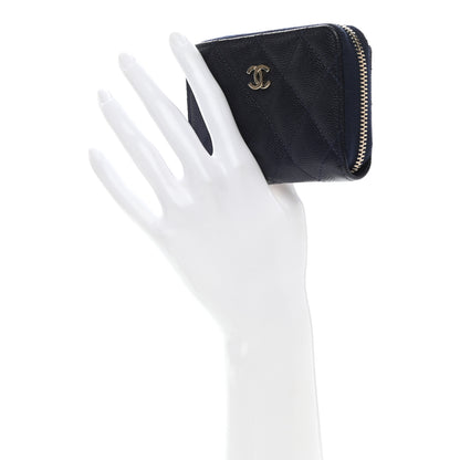 Chanel Metallic Caviar Quilted Zip Coin Purse Dark Blue 2 of 8