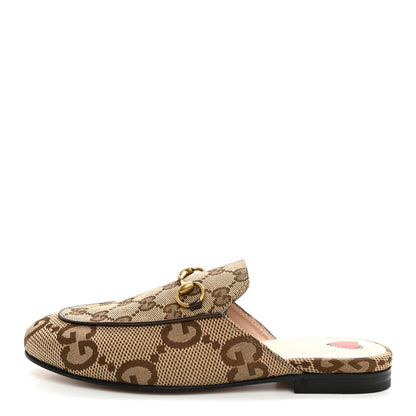 Gucci Monogram Jumbo GG Malaga Kid Womens Princetown Slippers 36 Camel Ebony New Acero Beige 1 of 9