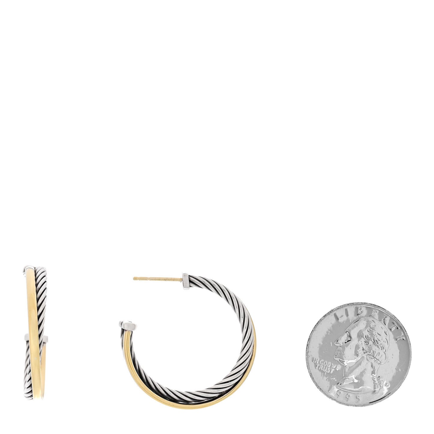 Sterling Silver 18K Yellow Gold 31mm Crossover Cable Hoop Earrings