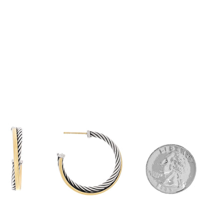 David Yurman Sterling Silver 18K Yellow Gold 31mm Crossover Cable Hoop Earrings 2 of 5