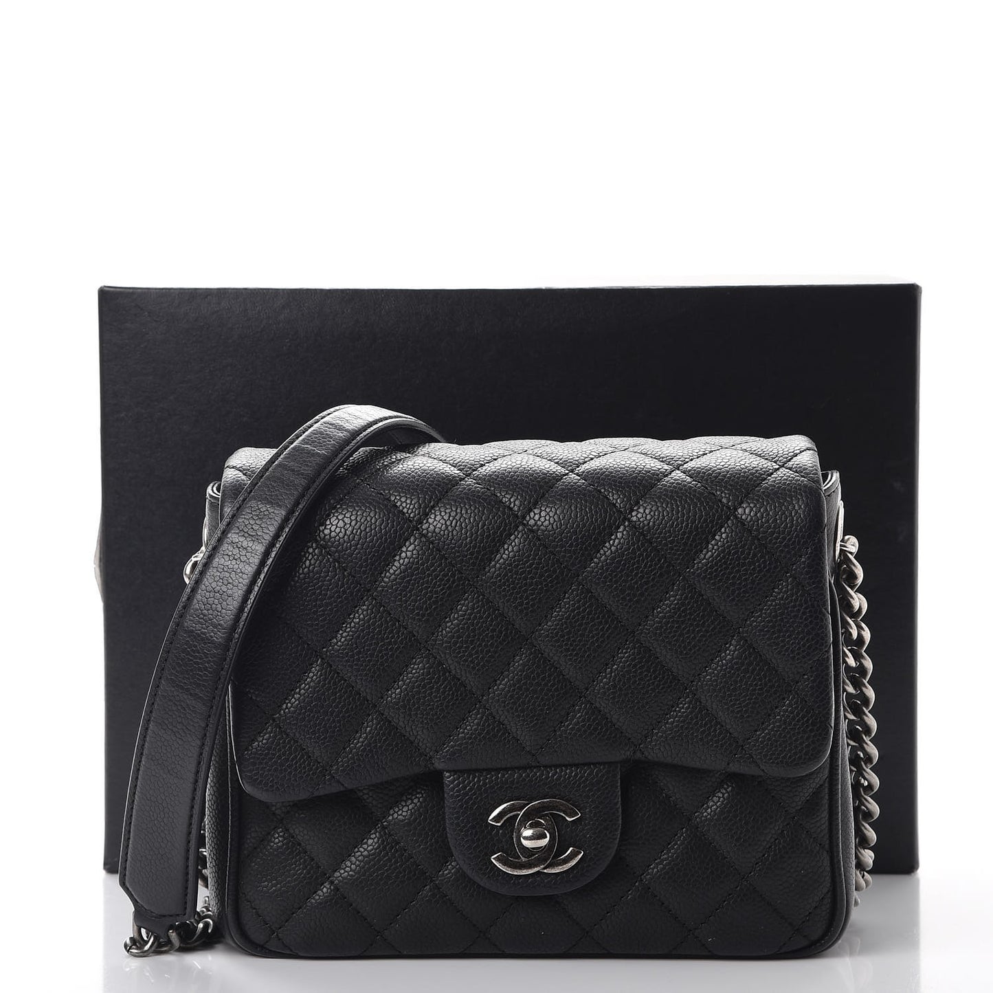 Caviar Quilted Small Rock In Rome Flap Black