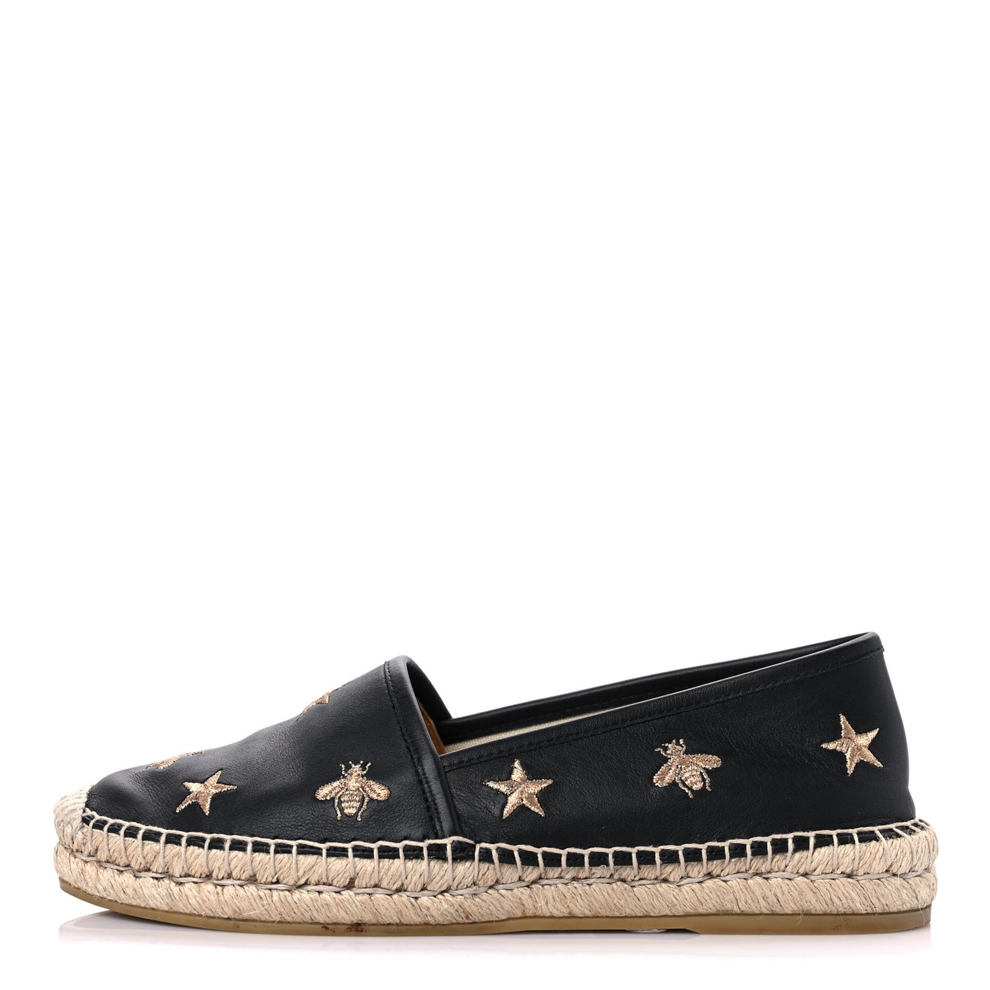 Calfskin Bee Star Embroidered Espadrilles 37 Black