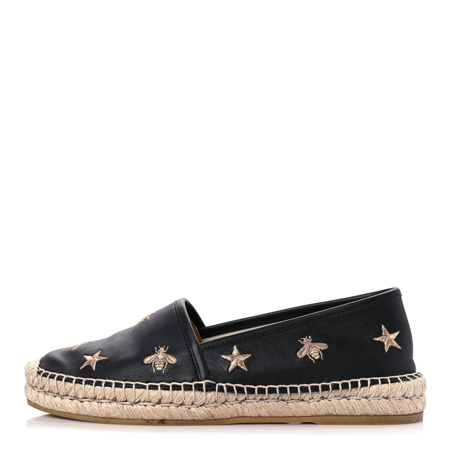 Gucci Calfskin Bee Star Embroidered Espadrilles 37 Black 1 of 12