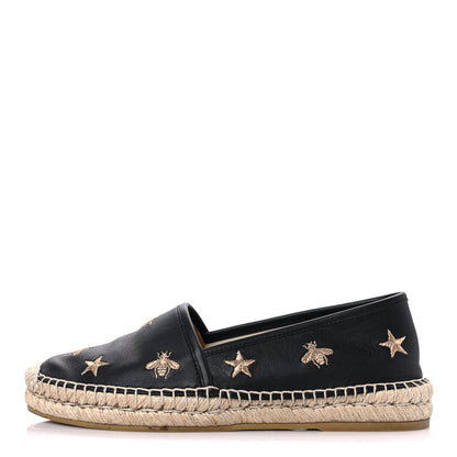 Gucci Calfskin Bee Star Embroidered Espadrilles 37 Black 1 of 12