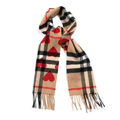 Burberry Cashmere Giant Heart Fringe Scarf Camel 1 of 4