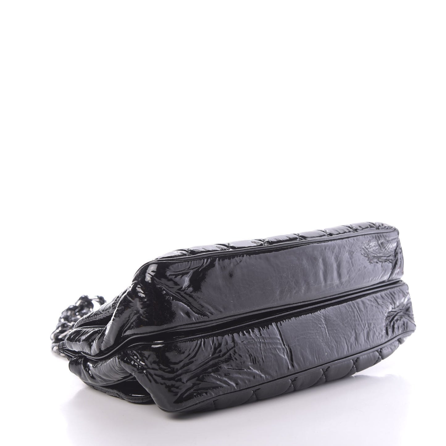 Patent Quilted Day Glo Flap Bag Black