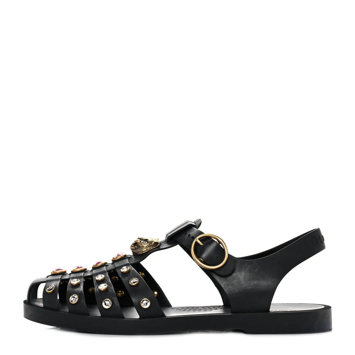 Rubber Crystal Womens Buckle Strap Sandals 39 Black
