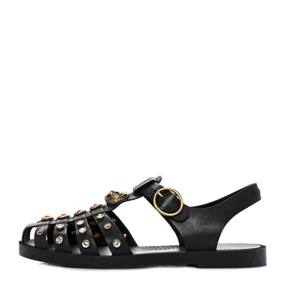 Gucci Rubber Crystal Womens Buckle Strap Sandals 39 Black 1 of 8