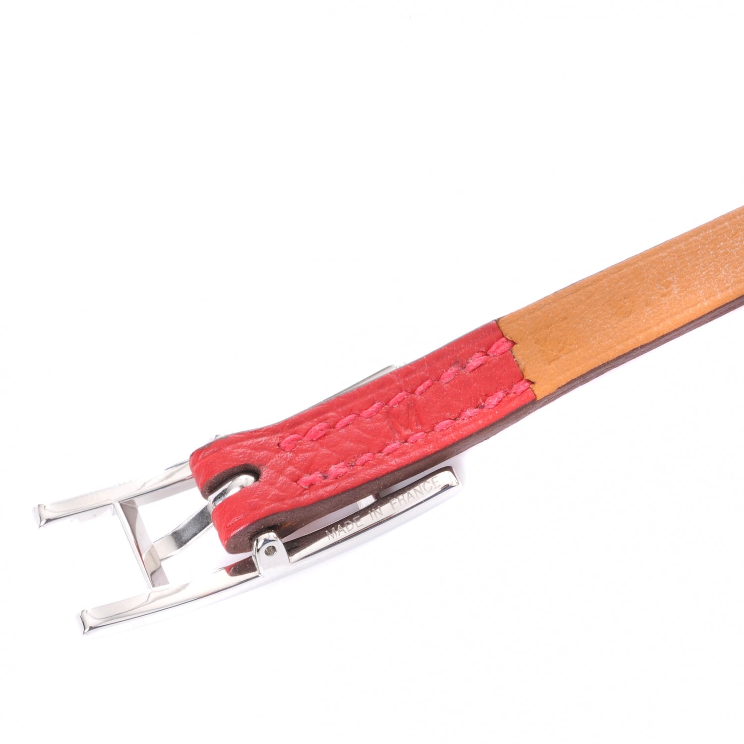 Hermes Epsom 3 MM Hapi Triple Tour Wrap Bracelet Medium Rouge Casaque 5 of 6