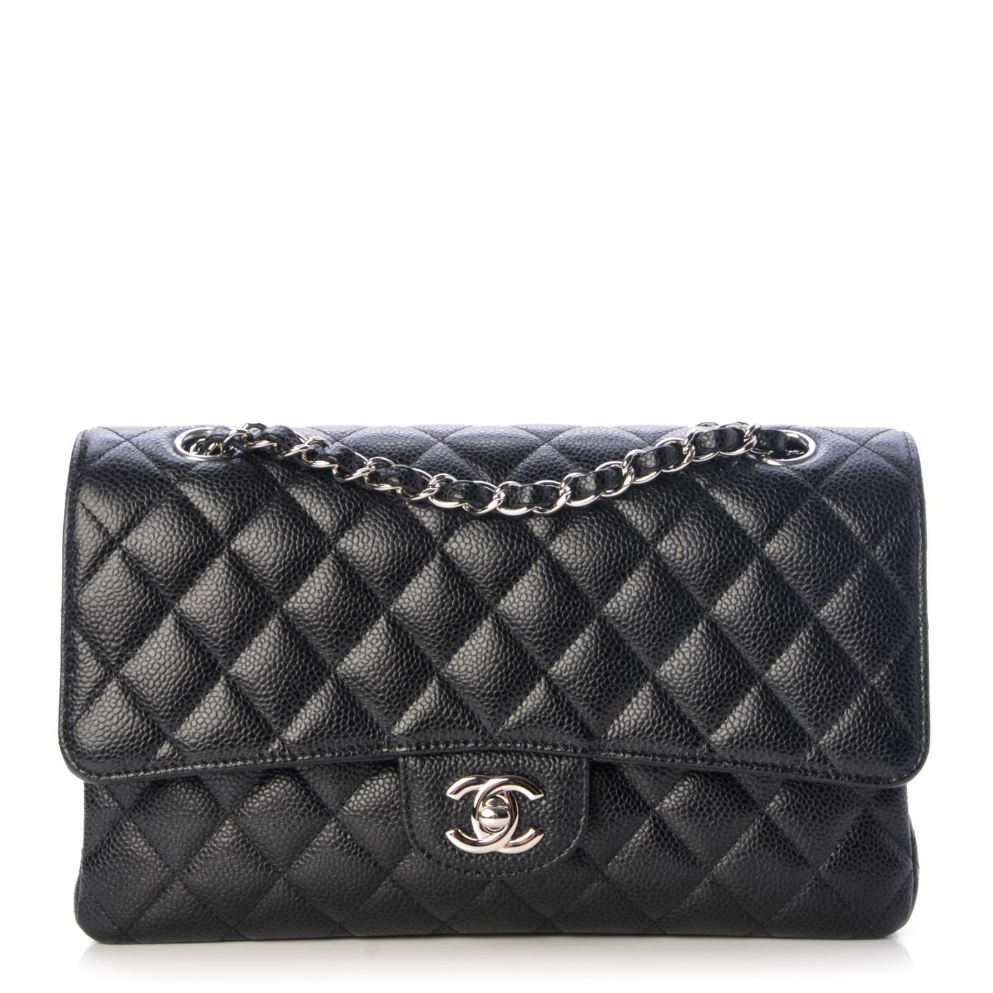 Caviar Quilted Medium Double Flap Black