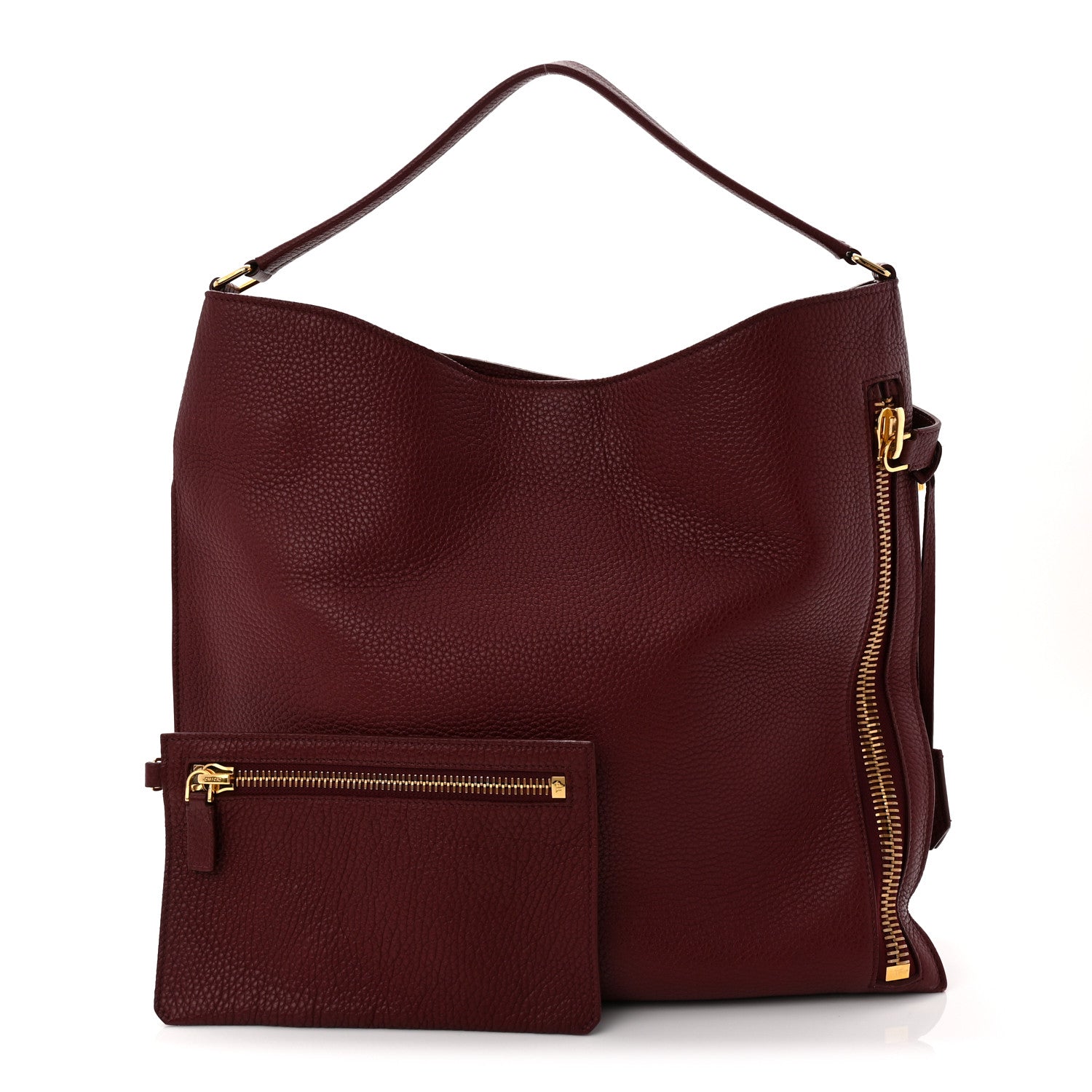 Tom Ford Pebbled Calfskin Large Alix Padlock Zip Hobo Bag Cabernet 3 of 11