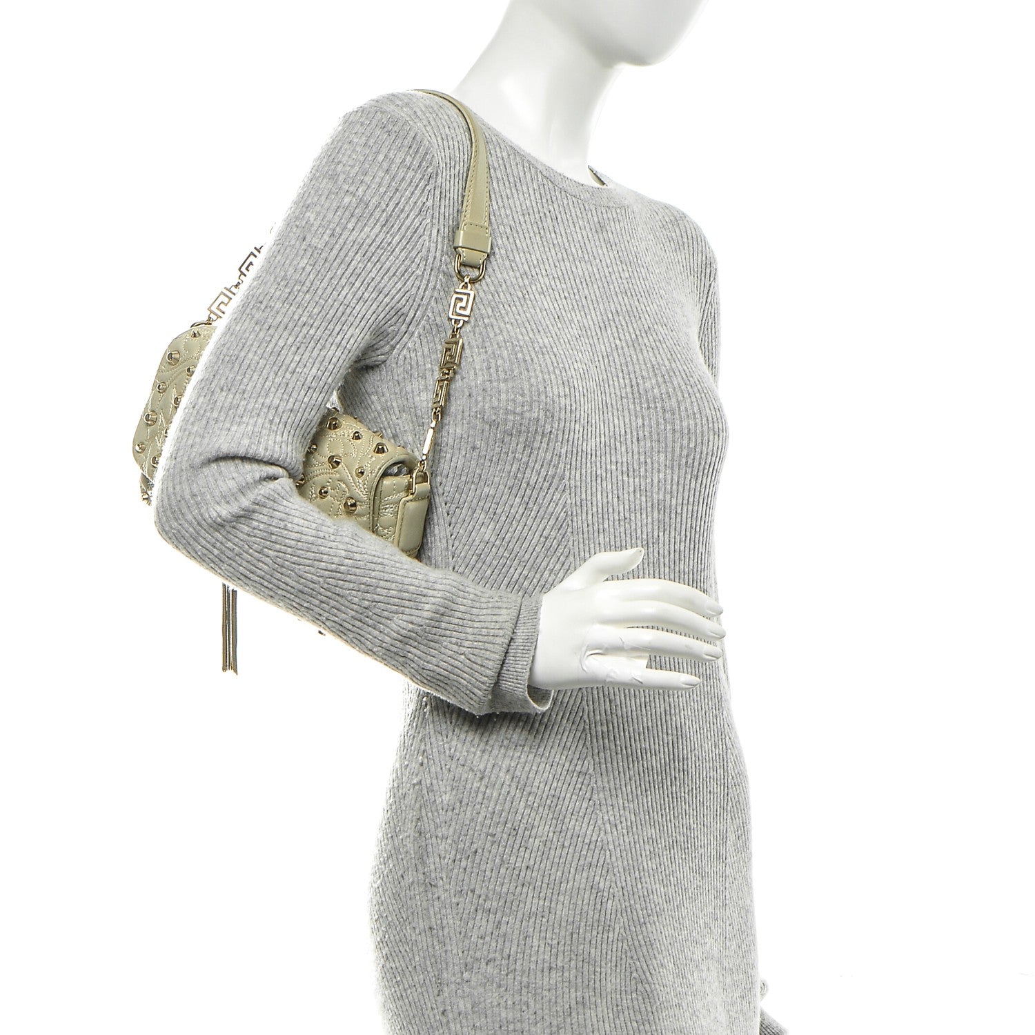 Versace Nappa Barocco Quilted Studded Calliope Vanitas Shoulder Bag Beige 2 of 7