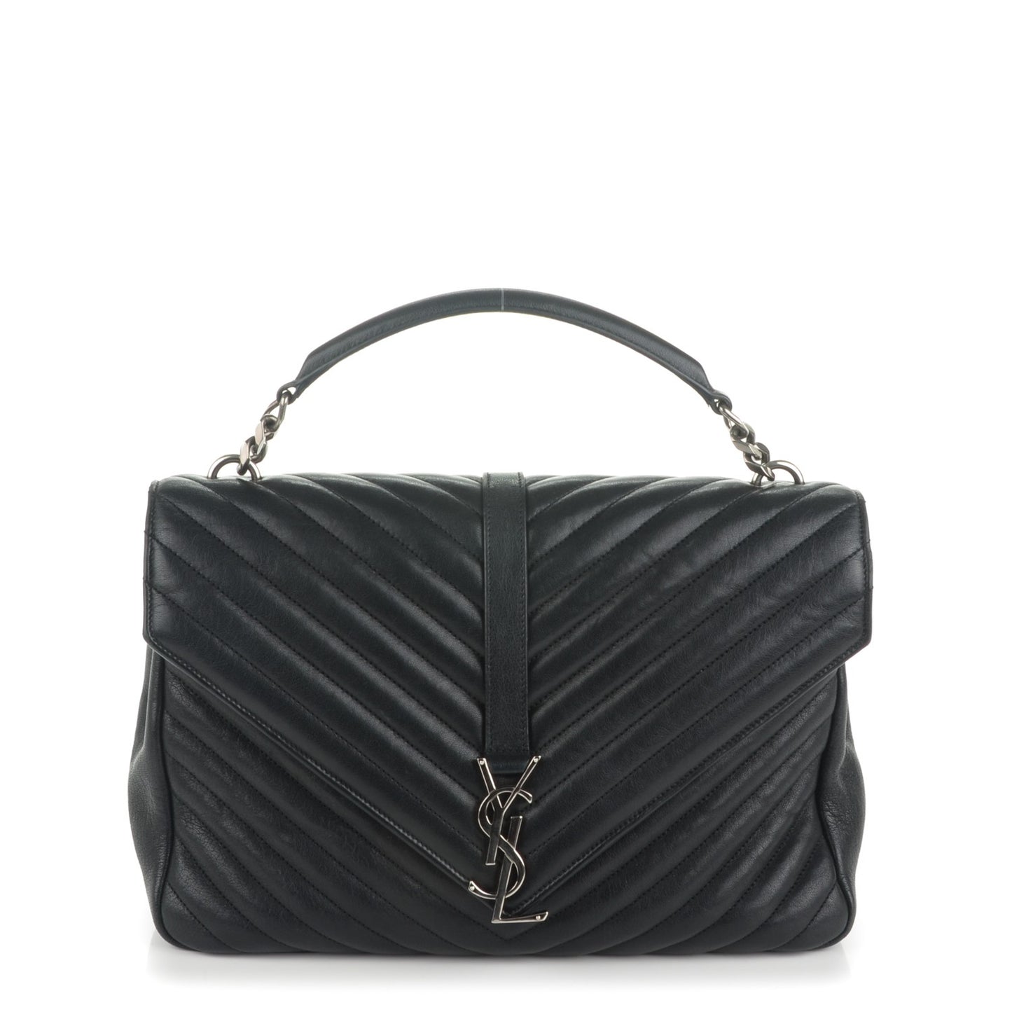Sheepskin Matelasse Chevron Monogram Large College Satchel Black