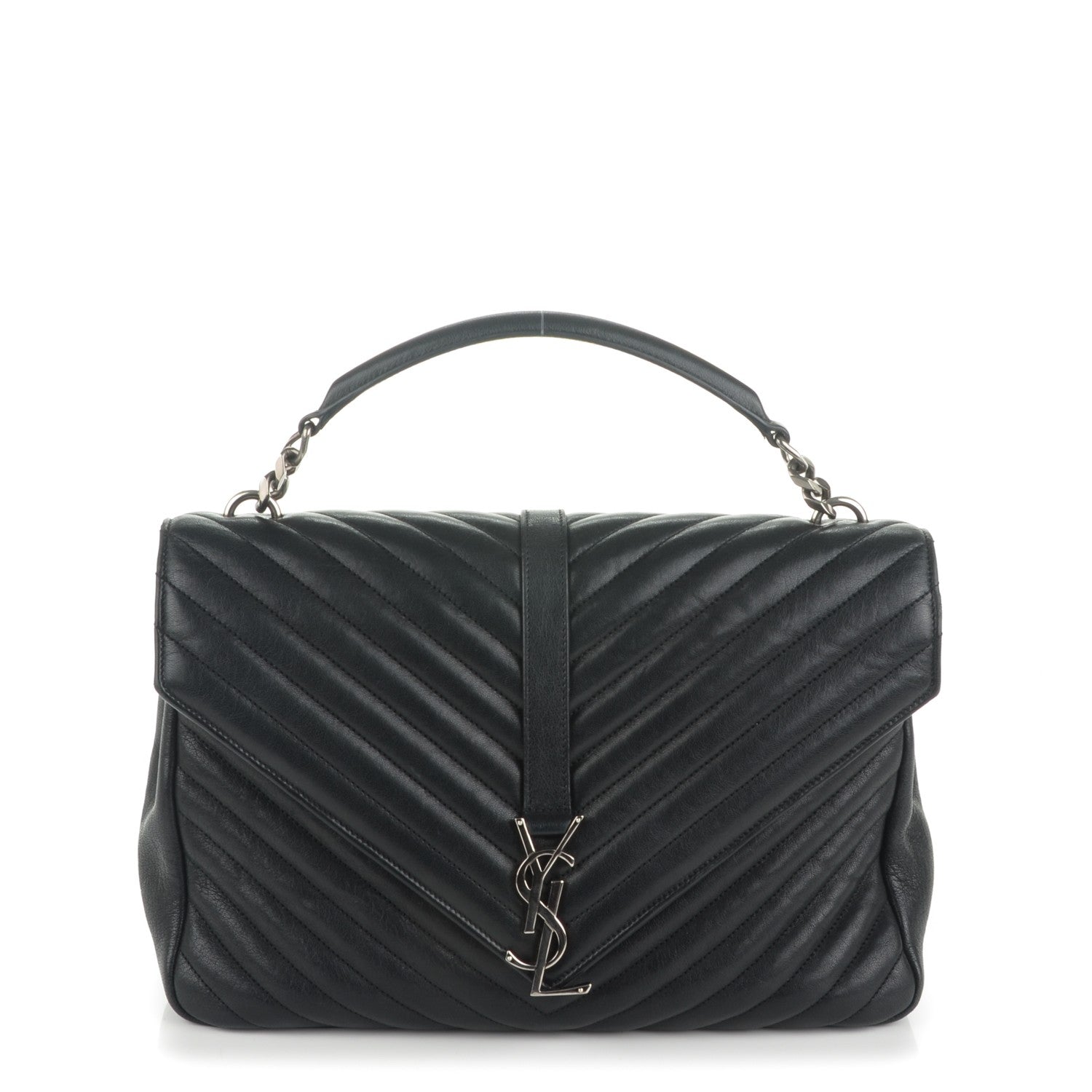 Saint Laurent Sheepskin Matelasse Chevron Monogram Large College Satchel Black 1 of 7