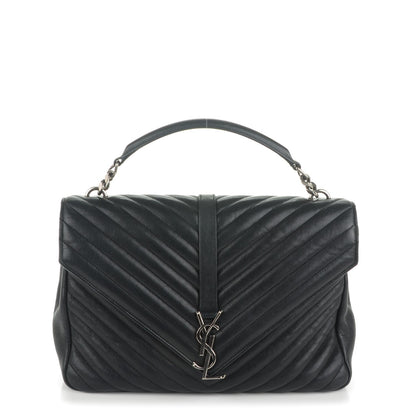 Saint Laurent Sheepskin Matelasse Chevron Monogram Large College Satchel Black 1 of 7