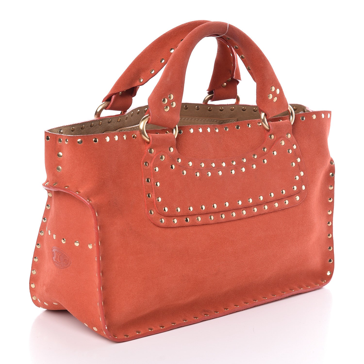 Celine Suede Studded Boogie Satchel Red 3 of 12