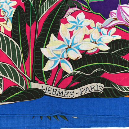 Hermes Cashmere Silk Flamingo Party Shawl 140 Cobalt Violet Vert 2 of 3