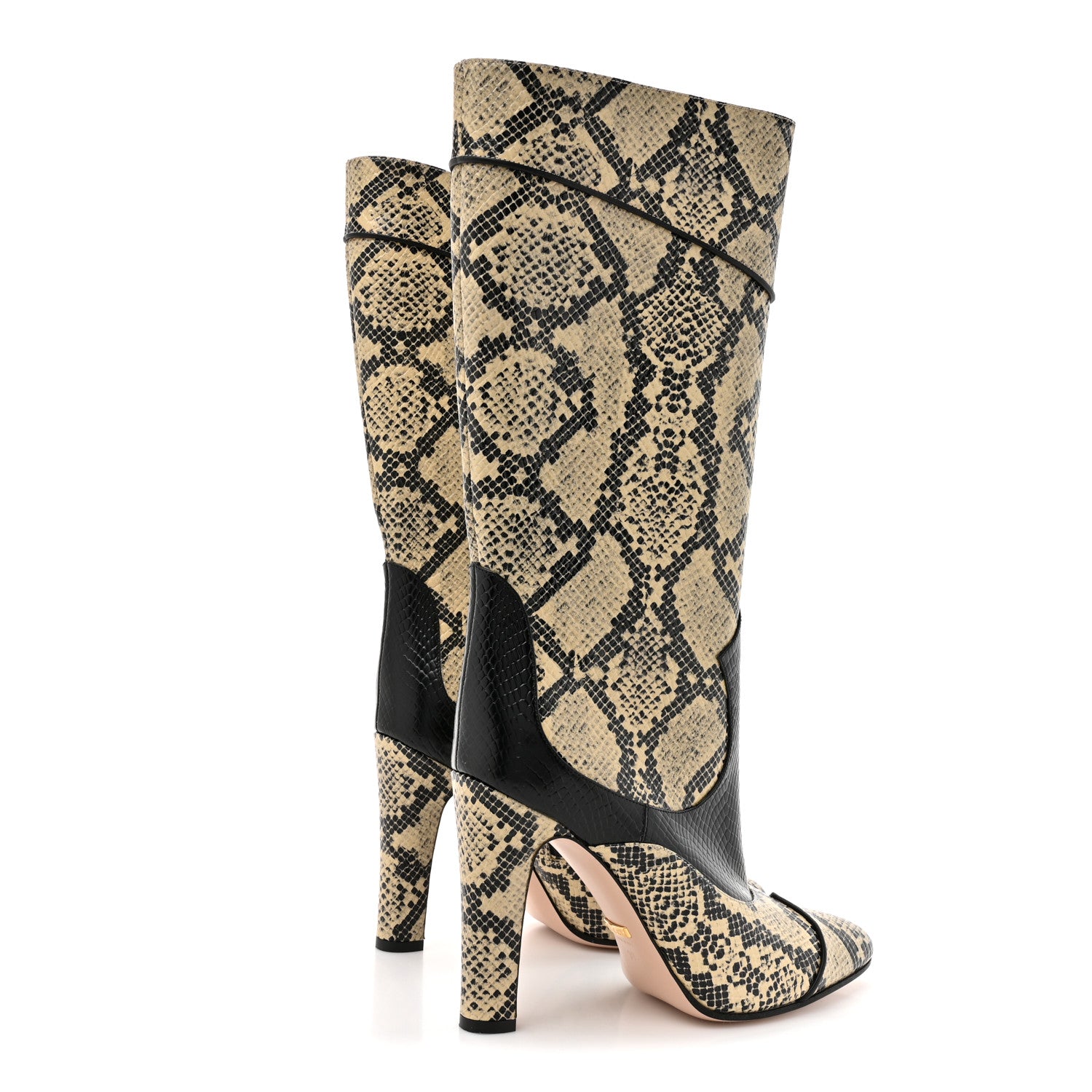 Gucci Calfskin Python Print Knee High Boots 39 Beige Avana 5 of 9