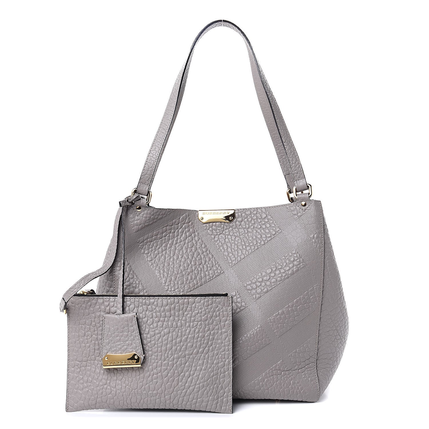 Burberry Signature Grain Calfskin Check Embossed Small Canterbury Tote Pale Grey 1 of 10