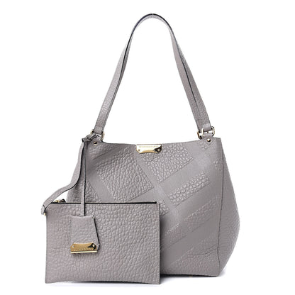 Burberry Signature Grain Calfskin Check Embossed Small Canterbury Tote Pale Grey 1 of 10