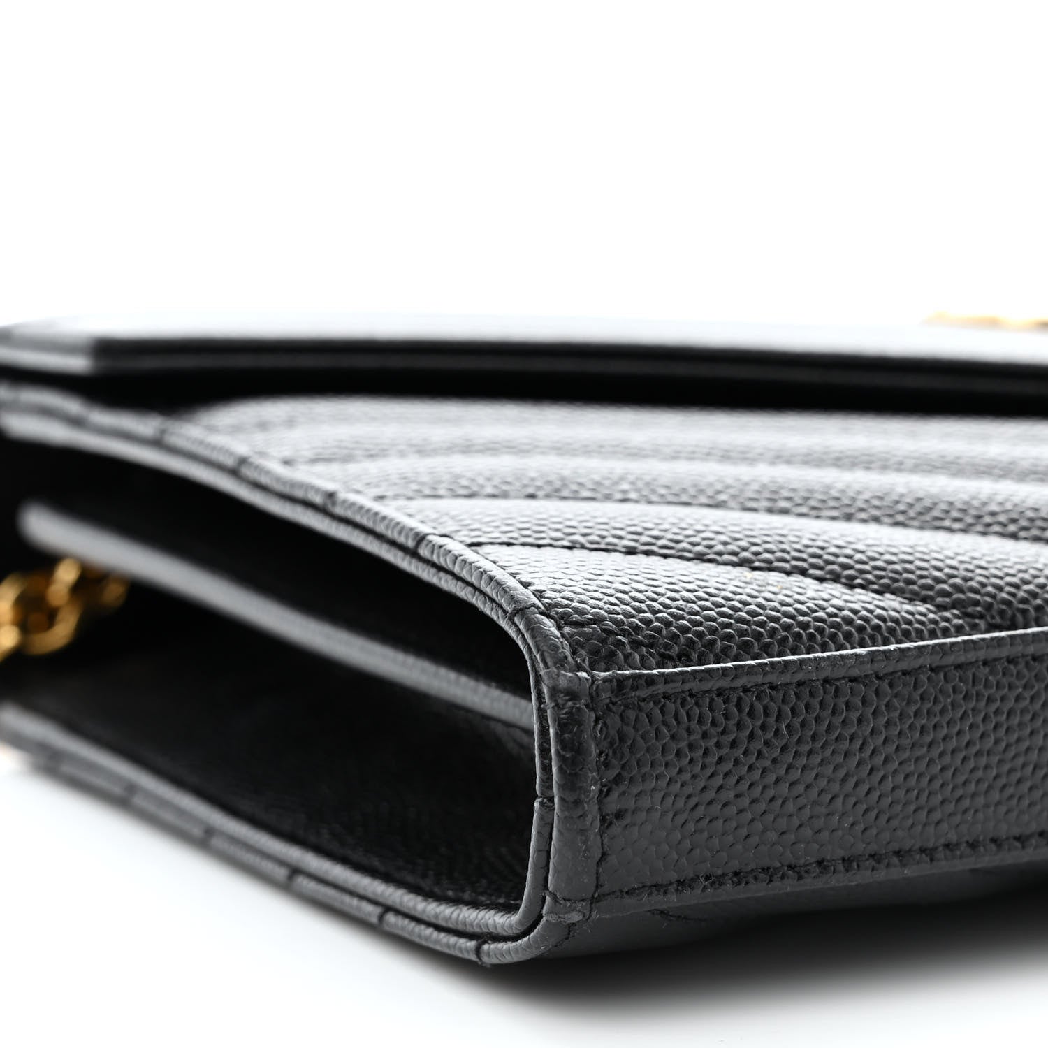 Saint Laurent Grain De Poudre Matelasse Chevron Monogram Chain Wallet Black 8 of 11