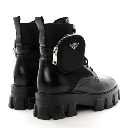 Prada Spazzolato Rois Nylon Metal Triangle Logo Monolith Pouch Pocket 55mm Boots 40 Black 4 of 16