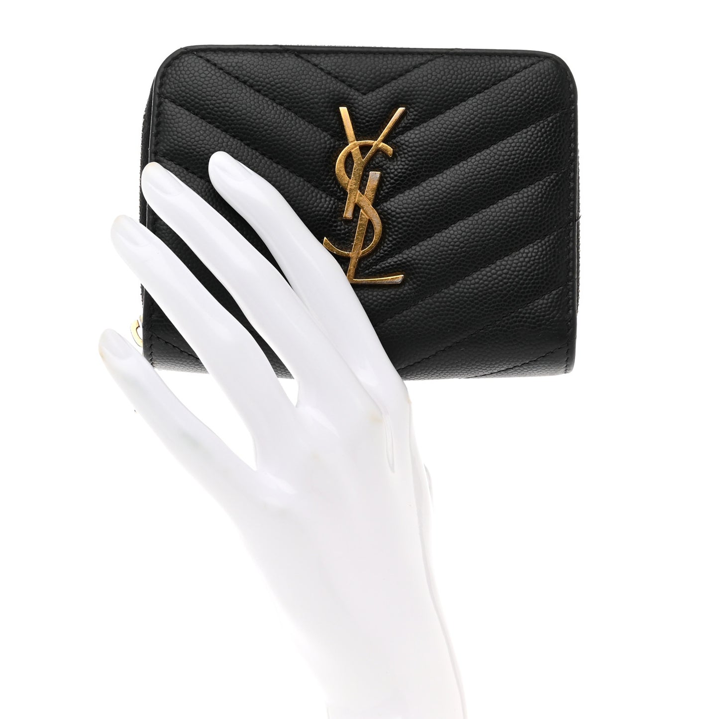 Grain De Poudre Matelasse Chevron Monogram Compact Zip Around Wallet Black