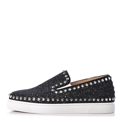 Christian Louboutin Glitter Tennis Spikes Womens Pik Boat Sneakers 37.5 Black 1 of 7
